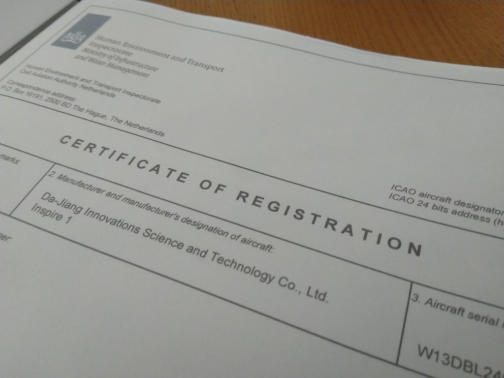 Certificate of registration DJI Inspire 1